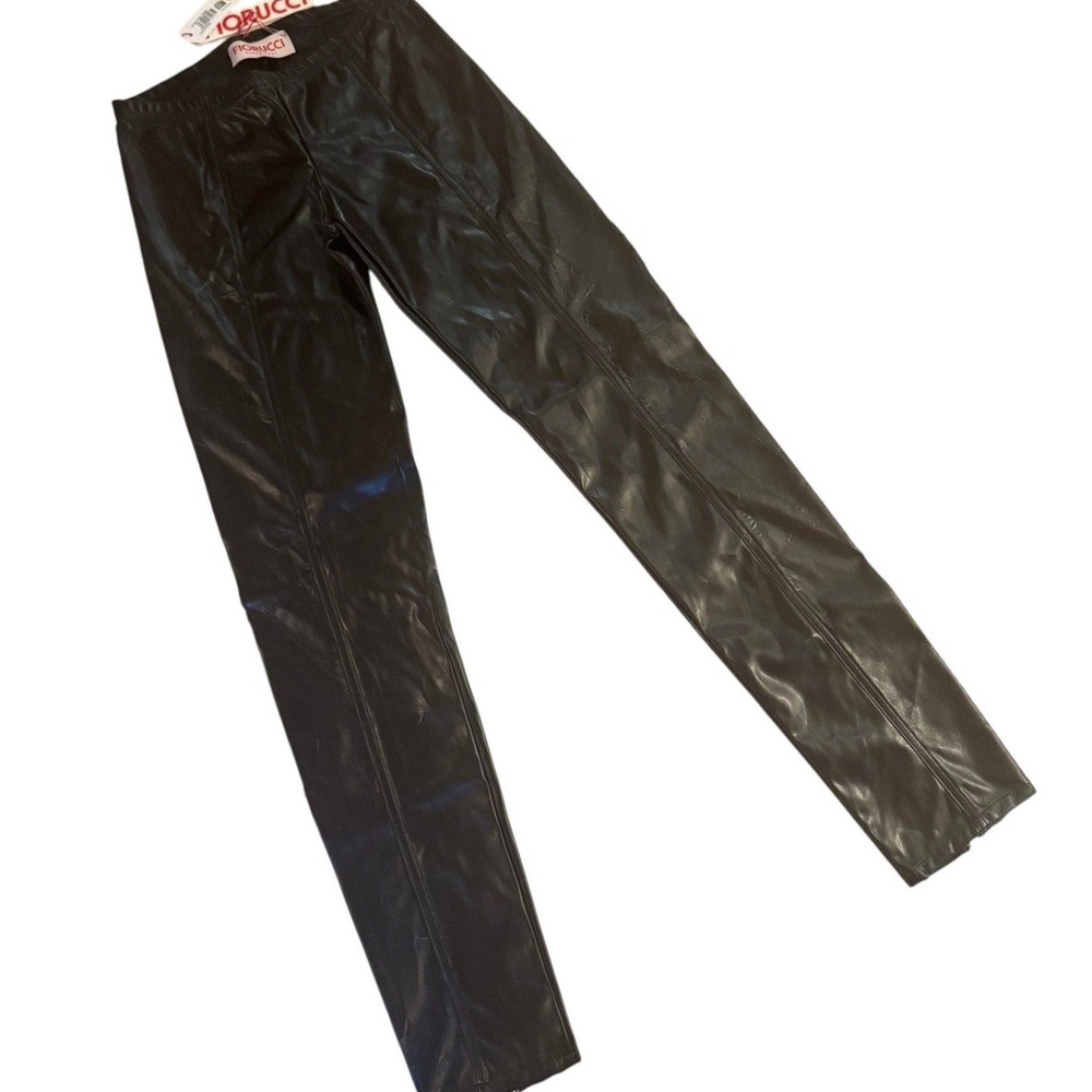 Fiorucci Faux Leather Pants Women 6 IT 42 Black Slim Zip Ankle NWT‎ Trouser Glam